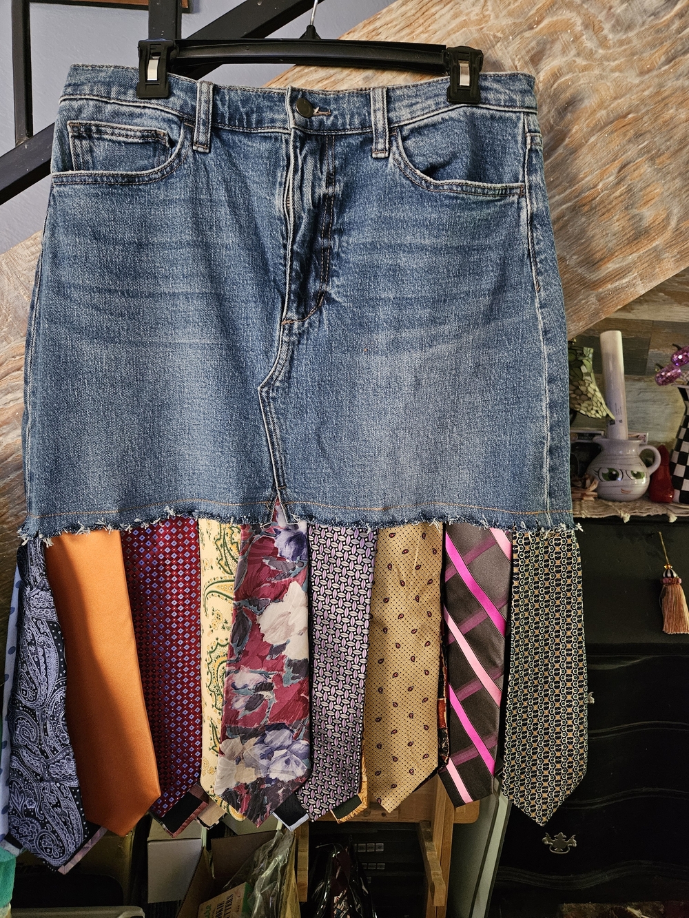 Denim Tie-Trim Skirt - Blue